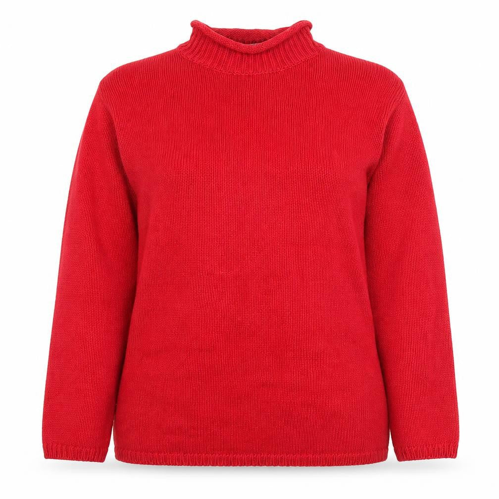 Front view of Marks & Spencer Women’s Red Cotton Roll Neck Jumper, size UK 12