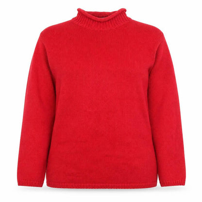 Front view of Marks & Spencer Women’s Red Cotton Roll Neck Jumper, size UK 12