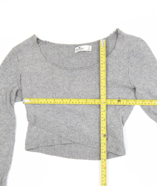 Hollister Womens Grey Slim Fit Long Sleeve Scoop Neck Jumper Size S