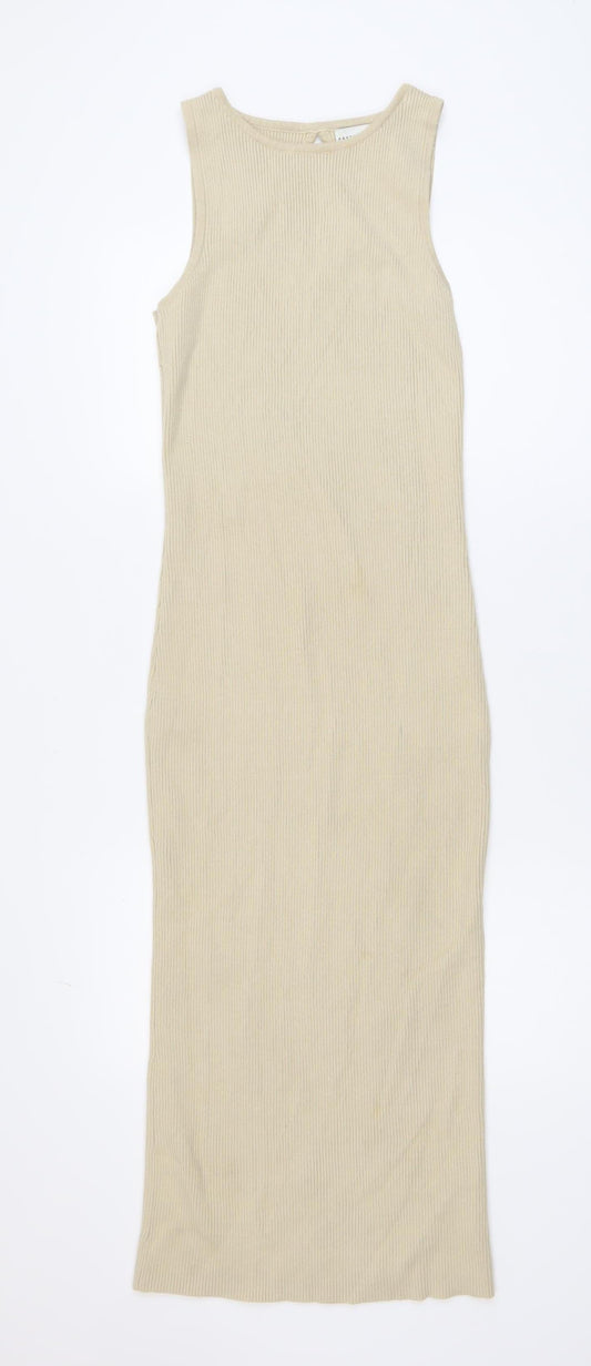 Pretty Lavish Women’s Beige Knit Sleeveless Bodycon Midi Dress S