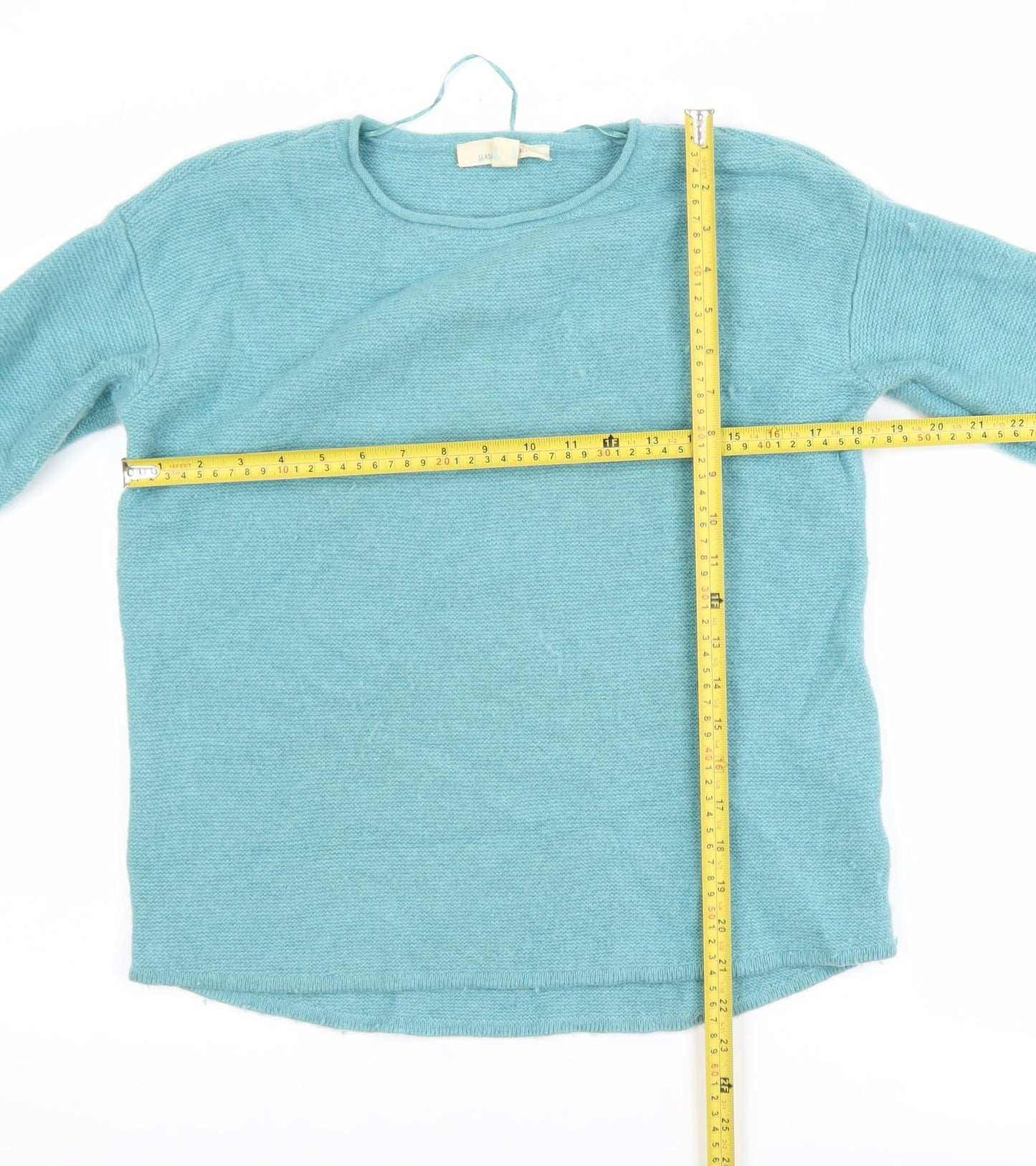 Seasalt Cornwall Women Blue Merino Wool Crew Neck Jumper Size 10
