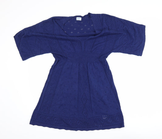 Oasis Women Blue Knit A-Line Knee Length Dress Size 10