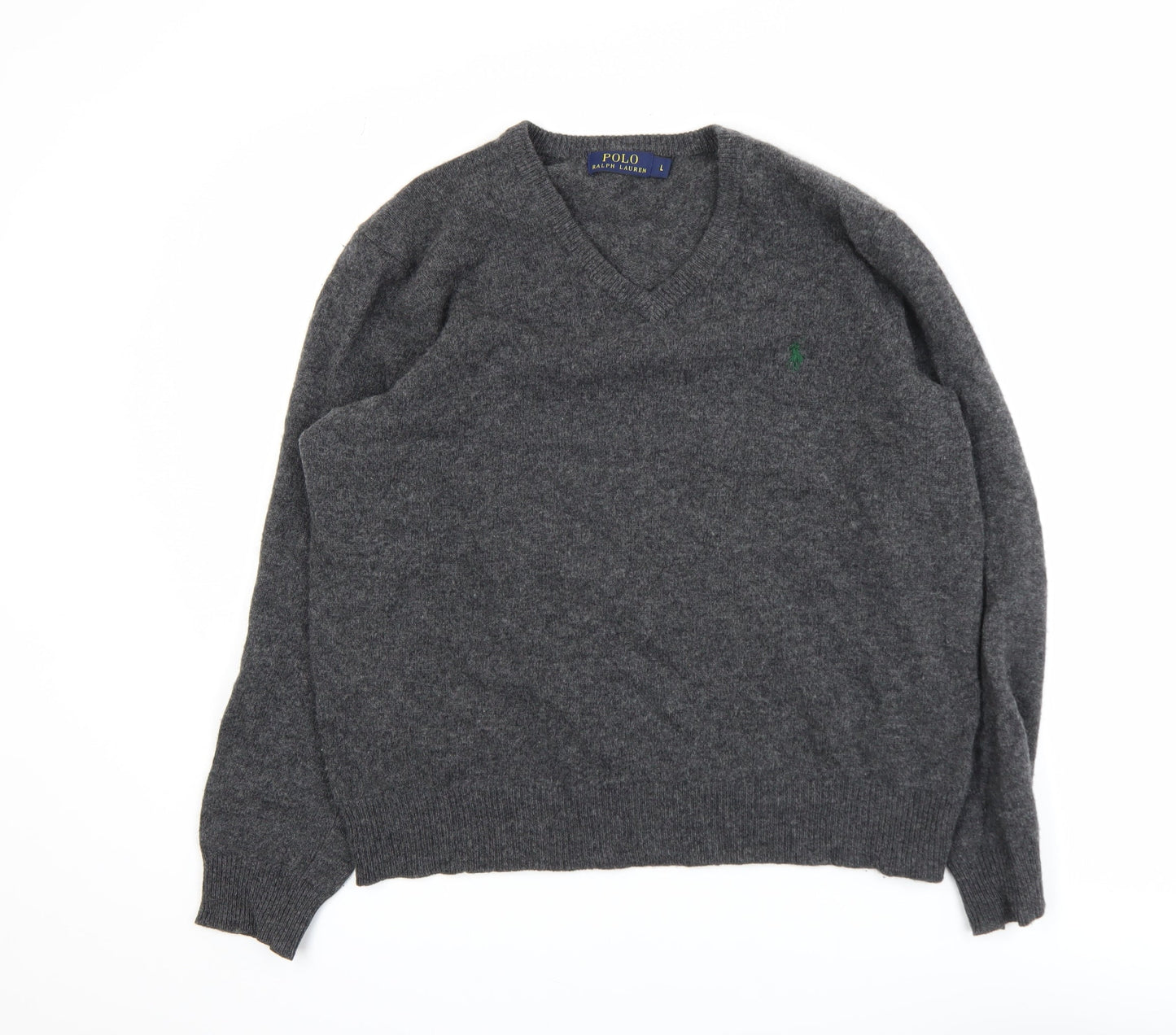 Polo Ralph Lauren Men's Grey Lambswool V-Neck Jumper Size L