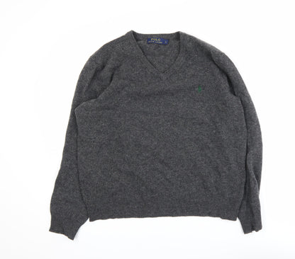 Polo Ralph Lauren Men's Grey Lambswool V-Neck Jumper Size L