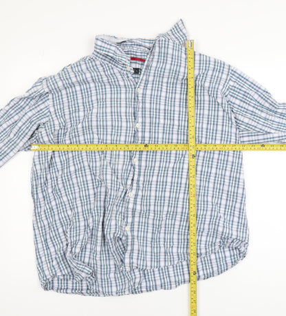Cotton Traders Men's Blue Check Long Sleeve Button-Up Shirt XL