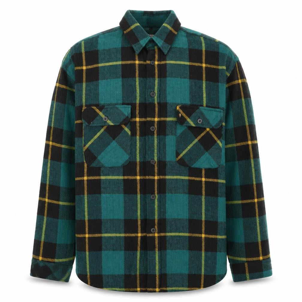 aka BAY Men's Green Checked Flannel Cotton Casual Jacket L