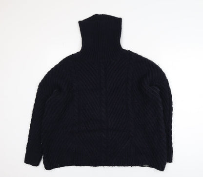 Superdry Women Black Roll Neck Cable-Knit Jumper Size 10