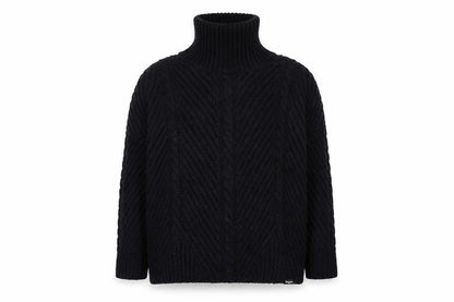 Superdry Women Black Roll Neck Cable-Knit Jumper Size 10