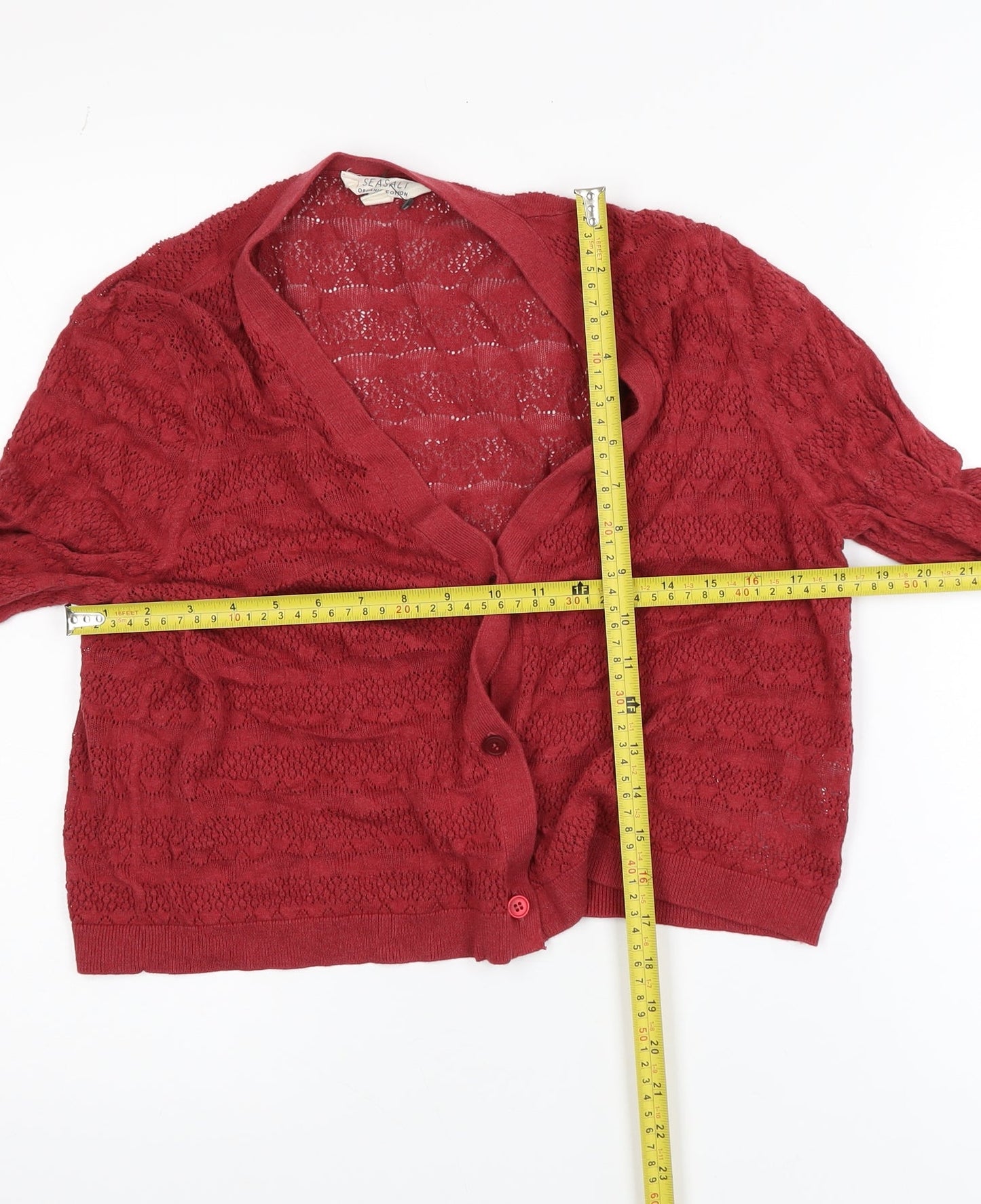 Seasalt Women Red Organic Cotton Open-Knit Cardigan UK 18