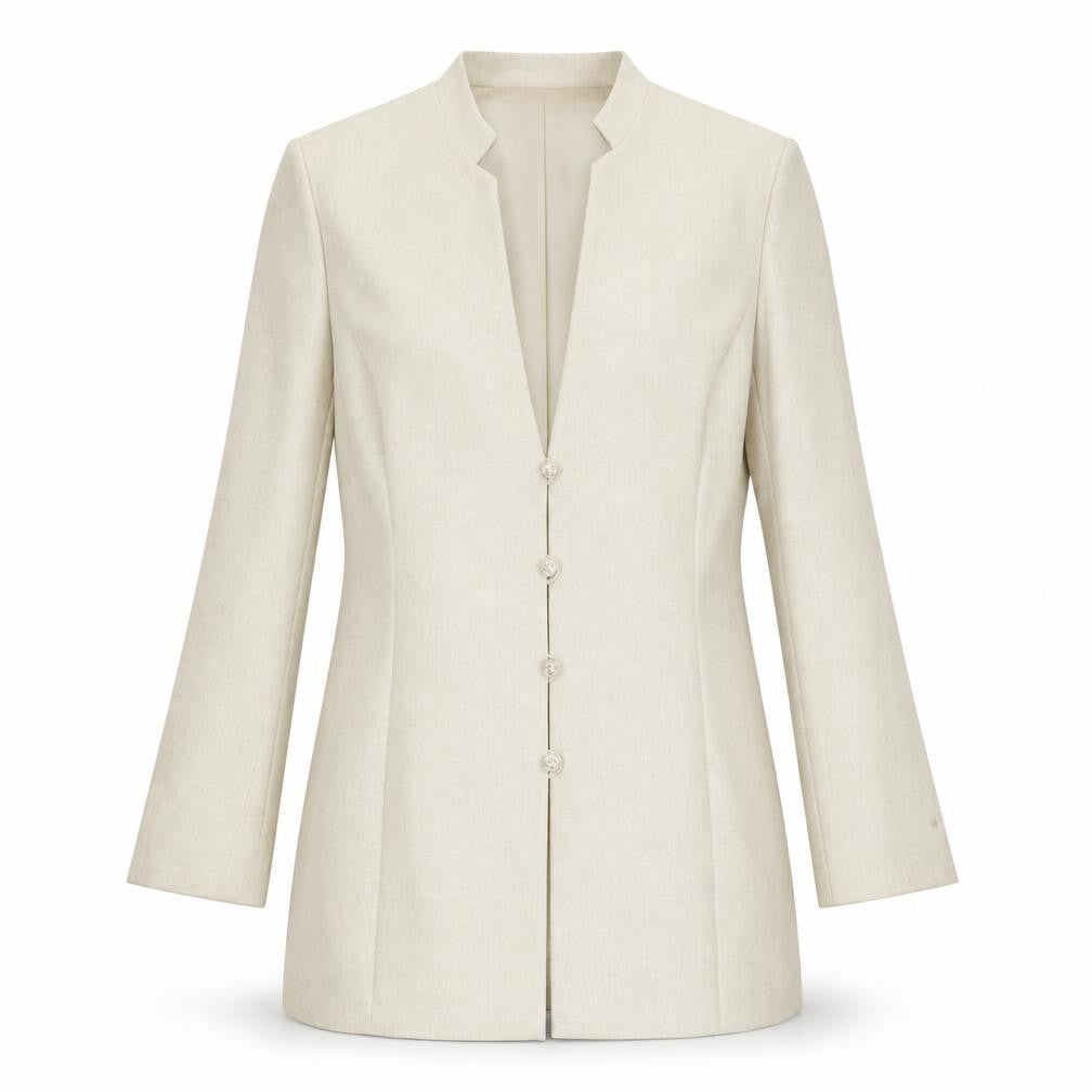 Jacques Vert Women's Beige Long Blazer Jacket Size 12 Classic Workwear