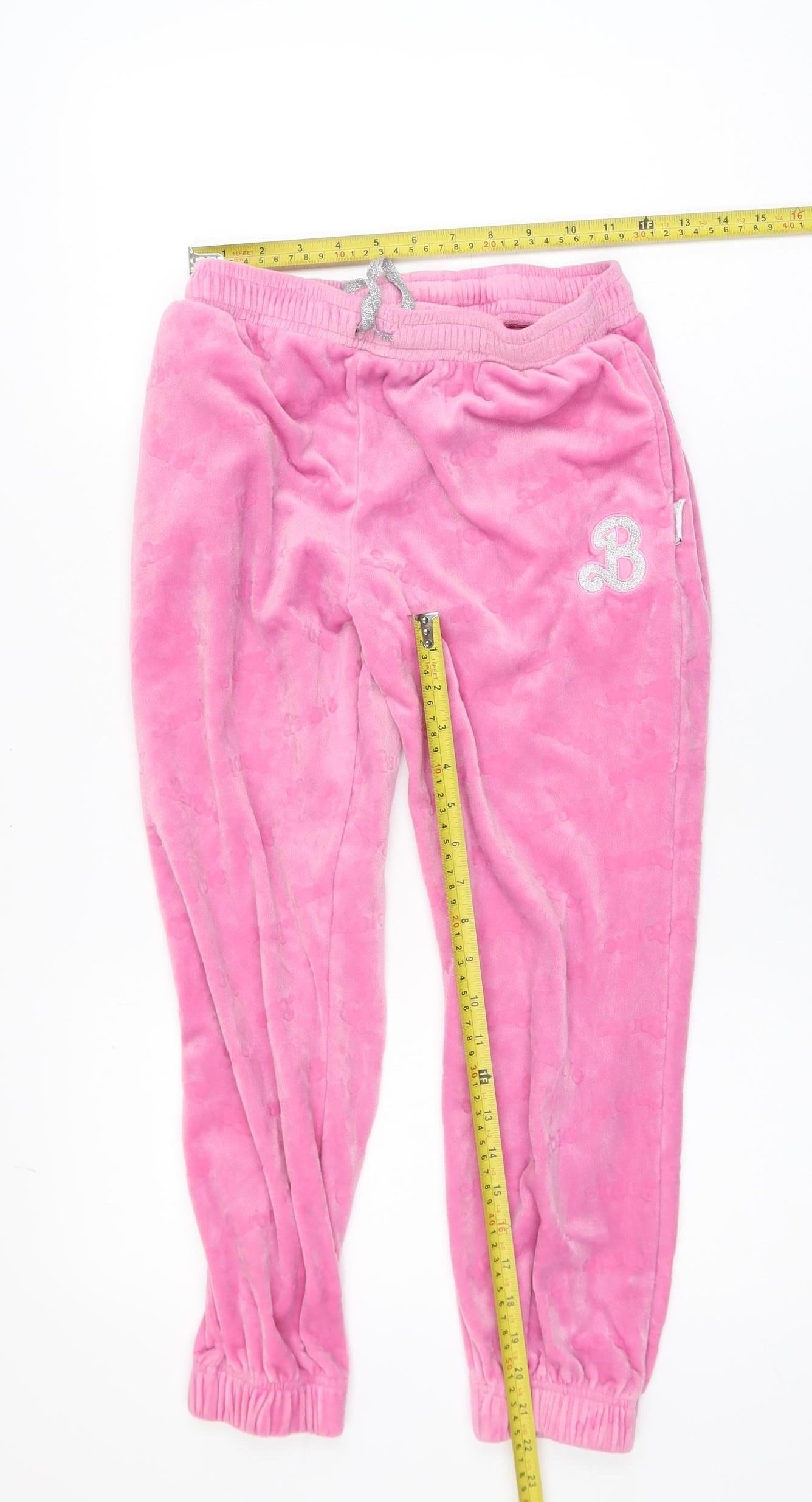 Barbie Girls Pink Velour Jogger Trousers Size 12 Years Elastic Waist