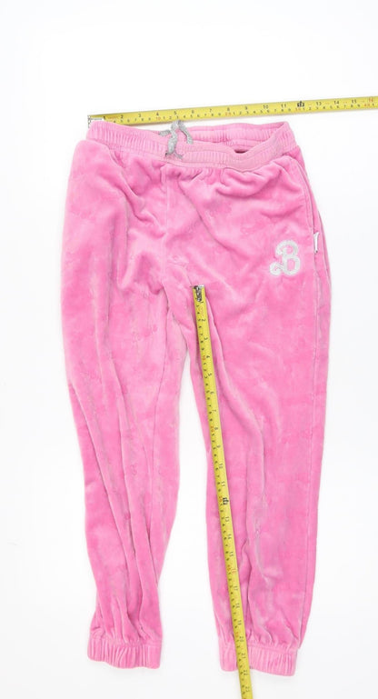 Barbie Girls Pink Velour Jogger Trousers Size 12 Years Elastic Waist