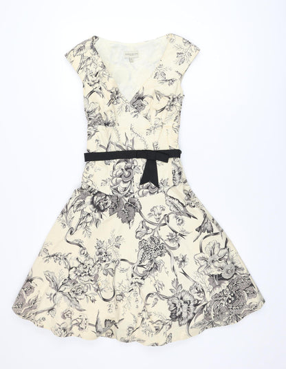 Karen Millen Women’s Beige Floral Fit & Flare Dress Size 8