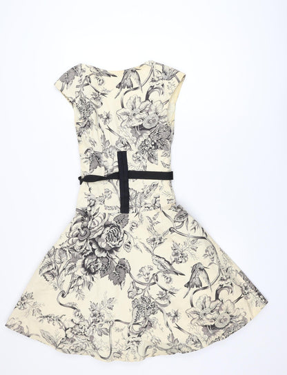Karen Millen Women’s Beige Floral Fit & Flare Dress Size 8