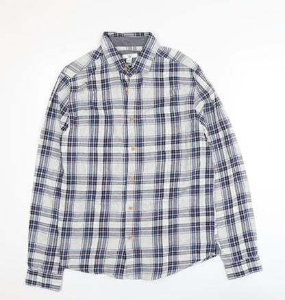 M&Co Mens Grey Plaid Cotton Button-Down Long Sleeve Shirt Size S