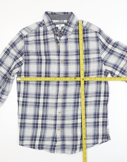 M&Co Mens Grey Plaid Cotton Button-Down Long Sleeve Shirt Size S