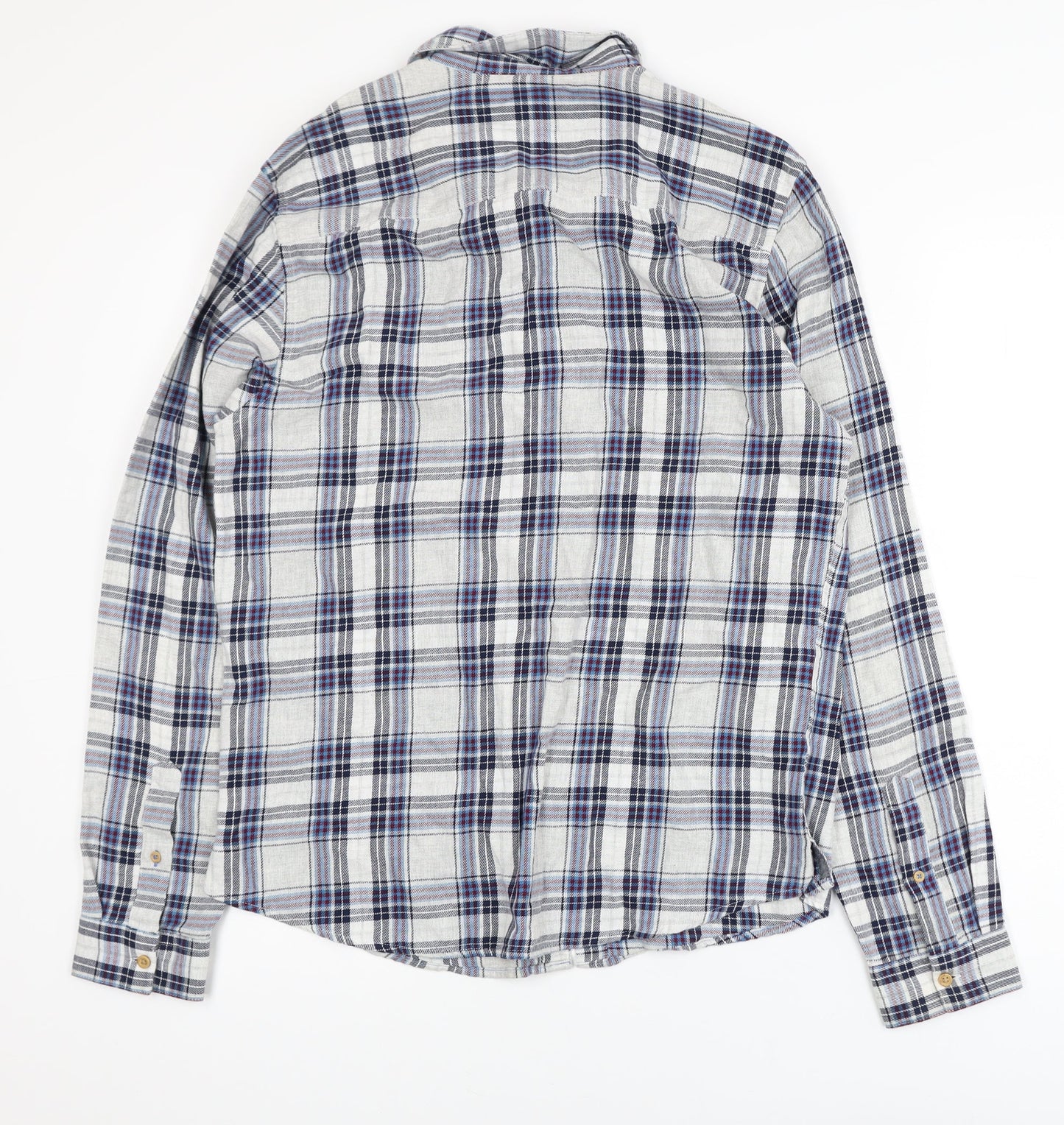 M&Co Mens Grey Plaid Cotton Button-Down Long Sleeve Shirt Size S