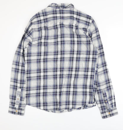 M&Co Mens Grey Plaid Cotton Button-Down Long Sleeve Shirt Size S