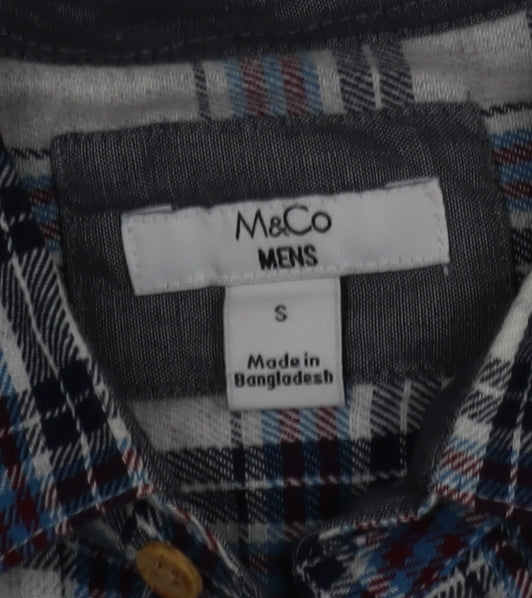 M&Co Mens Grey Plaid Cotton Button-Down Long Sleeve Shirt Size S
