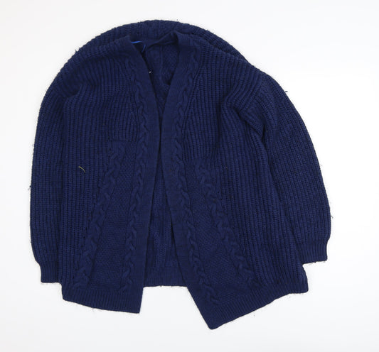 Lipsy Women Blue Cable-Knit Open Front Long Sleeve Cardigan Size 12