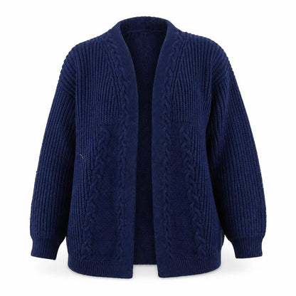 Front view of Lipsy Women Blue Cable-Knit Open Front Long Sleeve Cardigan, size 12