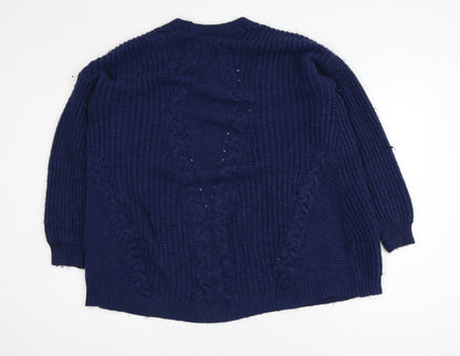 Lipsy Women Blue Cable-Knit Open Front Long Sleeve Cardigan Size 12