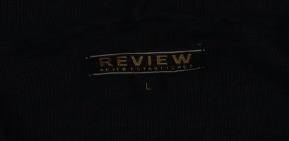 Review Womens Black Cotton Knit Cardigan L Hooded Open Front