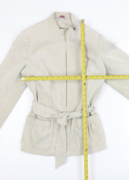 Bonmarché Women Beige Corduroy Belted Zip Jacket Size 12