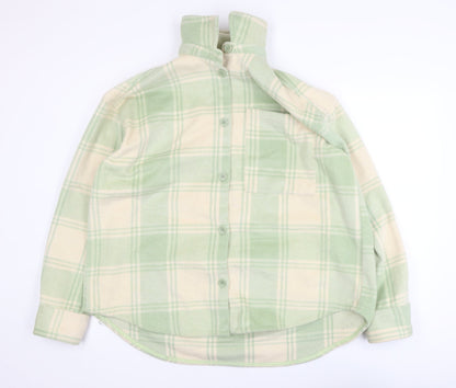 Monki Women Green Check Fleece Button Jacket Size 12