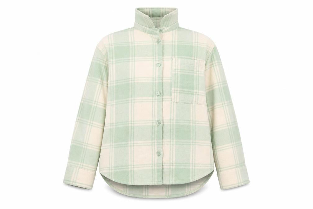 Monki Women Green Check Fleece Button Jacket Size 12