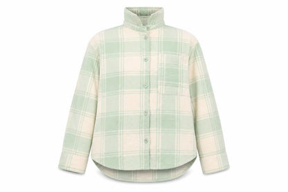 Monki Women Green Check Fleece Button Jacket Size 12