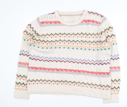 Fat Face Womens Ivory Fair Isle Jumper Size 14 Knit Pullover