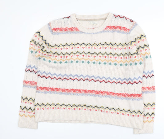Fat Face Womens Ivory Fair Isle Jumper Size 14 Knit Pullover