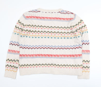 Fat Face Womens Ivory Fair Isle Jumper Size 14 Knit Pullover