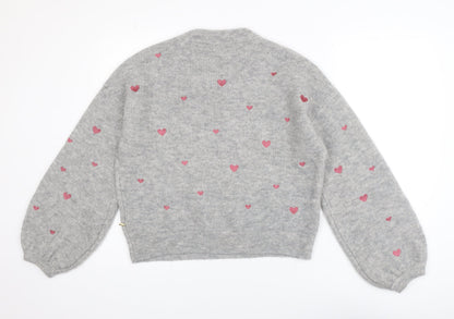 Fabienne Chapot Women's Grey Heart Knit Pullover Jumper XS