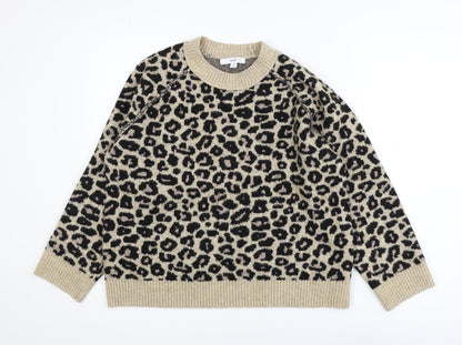 Next Women's Beige Leopard Print Crew Neck Jumper Size S