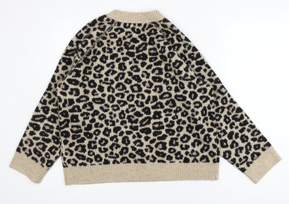 Next Women's Beige Leopard Print Crew Neck Jumper Size S