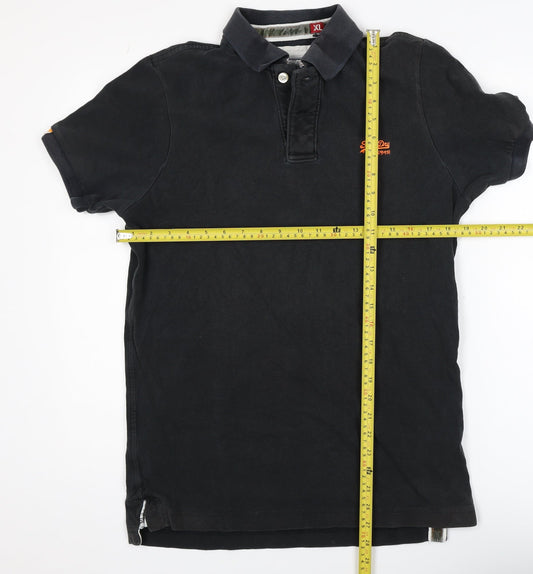 Superdry Men's Black XL Polo Shirt Cotton Embroidered Logo