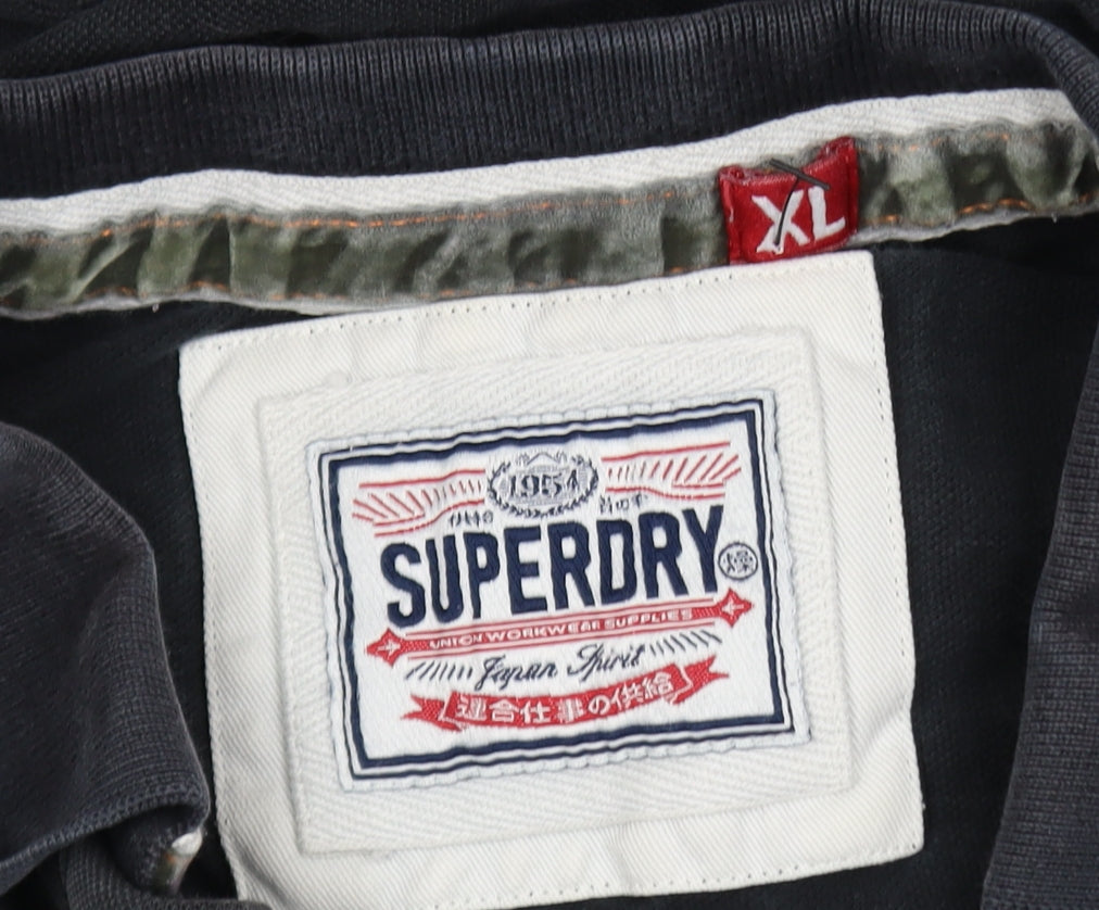 Superdry Men's Black XL Polo Shirt Cotton Embroidered Logo