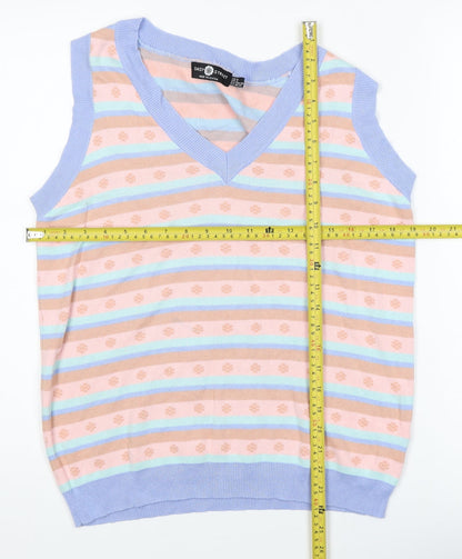 Daisy Street Womens Multicoloured Striped Knit V-Neck Tank Top Size 8