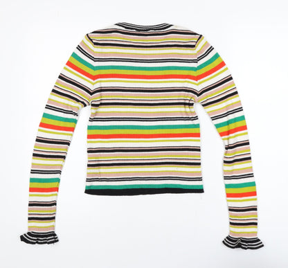 Topshop Women’s Multicoloured Striped Ribbed Knit Long Sleeve Ringer Top Size 10