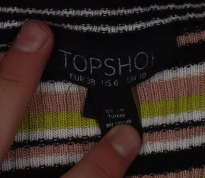 Topshop Women’s Multicoloured Striped Ribbed Knit Long Sleeve Ringer Top Size 10