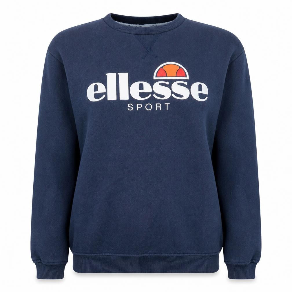Front view of Ellesse Women Navy Blue Crew Neck Pullover Sweatshirt UK 10
