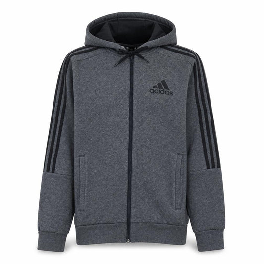 Front view of Adidas Men Grey Full Zip Hoodie Small Fleece Sportswear