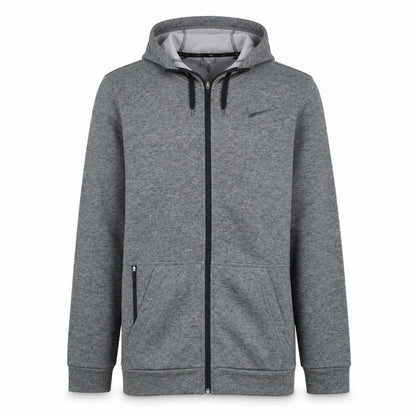 Front view of Nike Men's Grey Dri-Fit Full Zip Hoodie, size M, Regular Fit