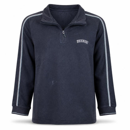 Front view of Reebok Men's Black 1/4 Zip Fleece Sweatshirt, size L, Regular Fit