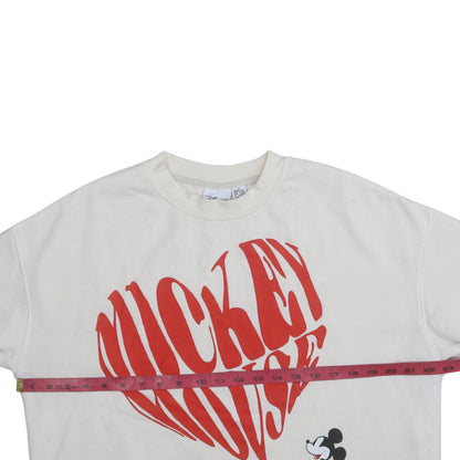 Disney Women White Mickey Mouse Graphic Pullover Sweatshirt Size M 12/14