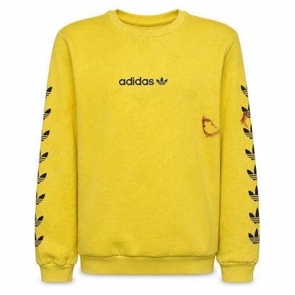 Front view of Adidas boys’ yellow crew neck logo sweatshirt, size 11-12, years