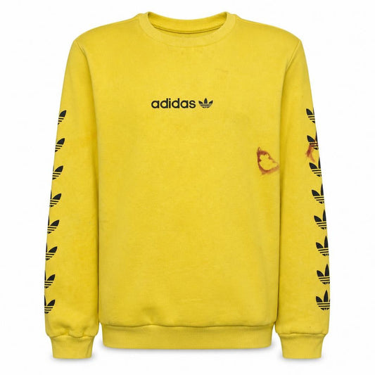 Front view of Adidas boys’ yellow crew neck logo sweatshirt, size 11-12, years