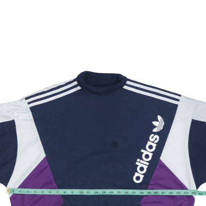 Adidas Womens Navy Blue Colourblock Crew Neck Sweatshirt UK 12